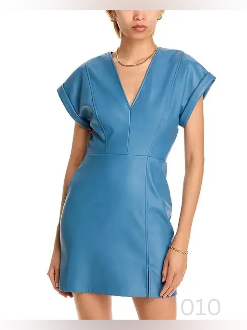 NWT - Steve Madden Sky Blue V-Neck Faux Leather Mini Dress - Size XS
